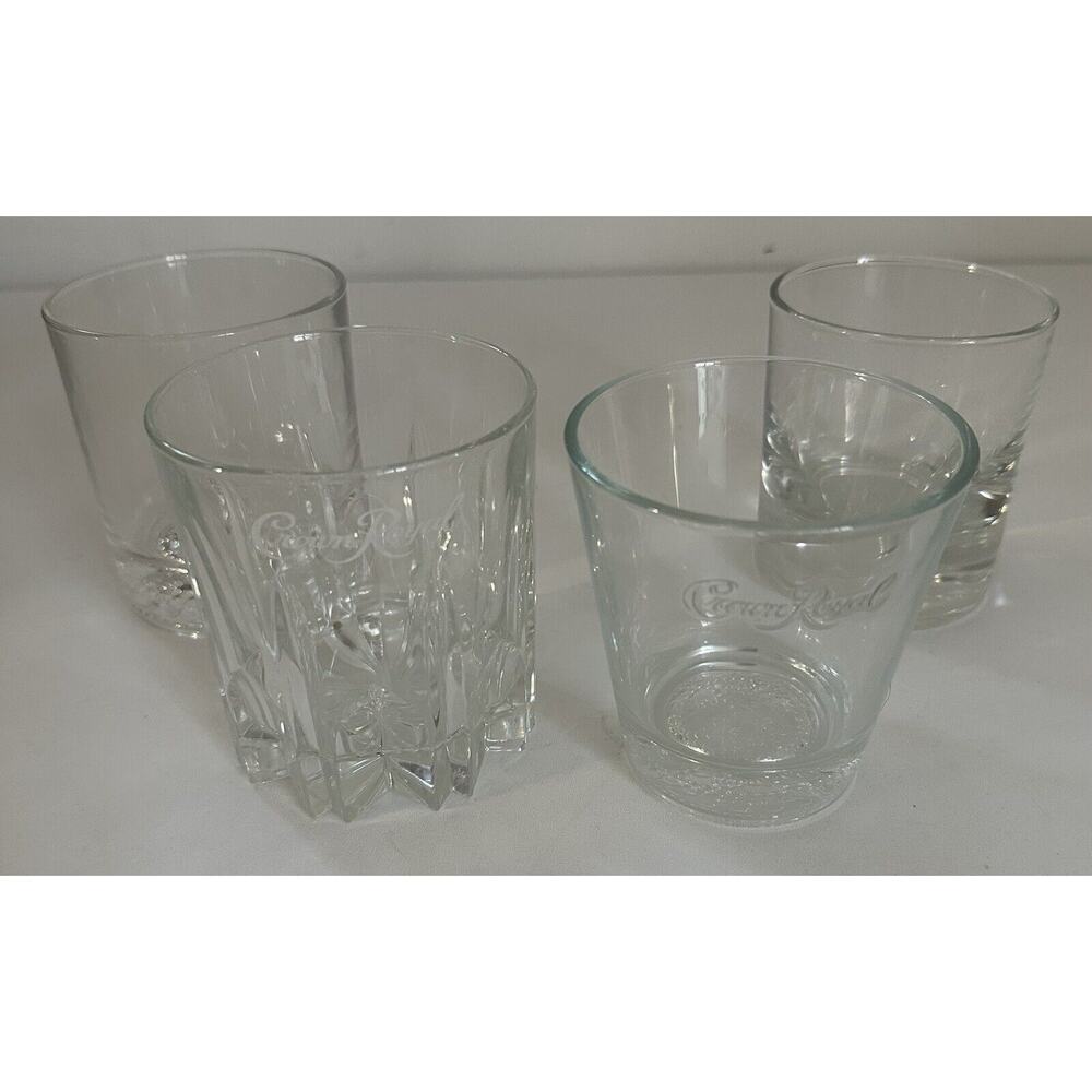 Lot Of 4 Different Crown Royal Whiskey Cocktail Low Ball Rock Glasses